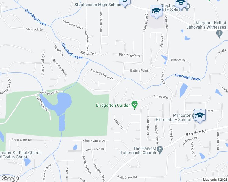 map of restaurants, bars, coffee shops, grocery stores, and more near 1008 Carriage Trace Circle in Stone Mountain