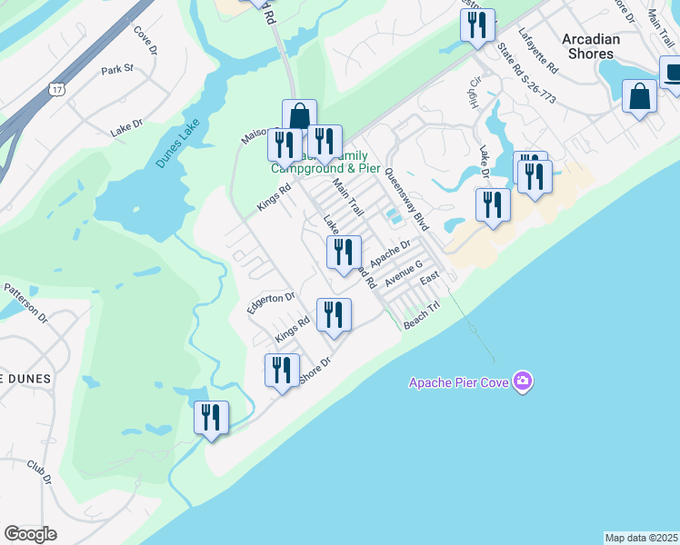 map of restaurants, bars, coffee shops, grocery stores, and more near 346 Arcadian Dunes in Myrtle Beach