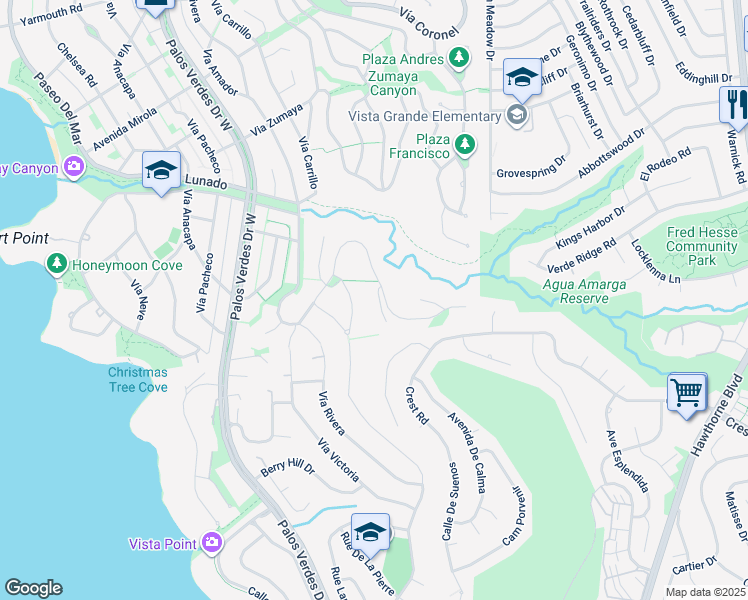 map of restaurants, bars, coffee shops, grocery stores, and more near 2830 Victoria Place in Palos Verdes Estates