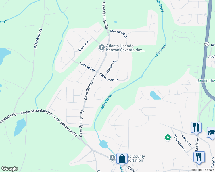 map of restaurants, bars, coffee shops, grocery stores, and more near 7847 Dogwood Way in Douglasville