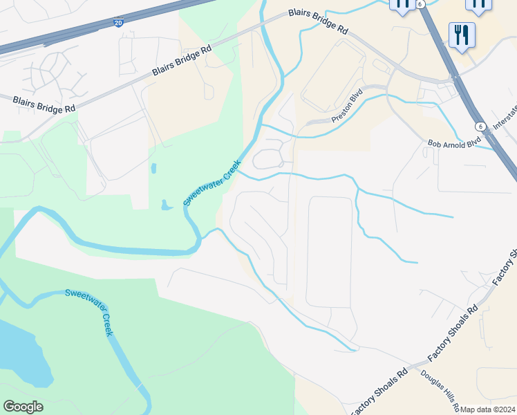 map of restaurants, bars, coffee shops, grocery stores, and more near 7711 Parkside Drive in Lithia Springs