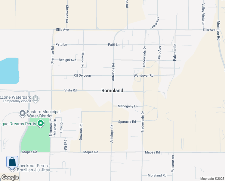 map of restaurants, bars, coffee shops, grocery stores, and more near Patti Lane in Romoland