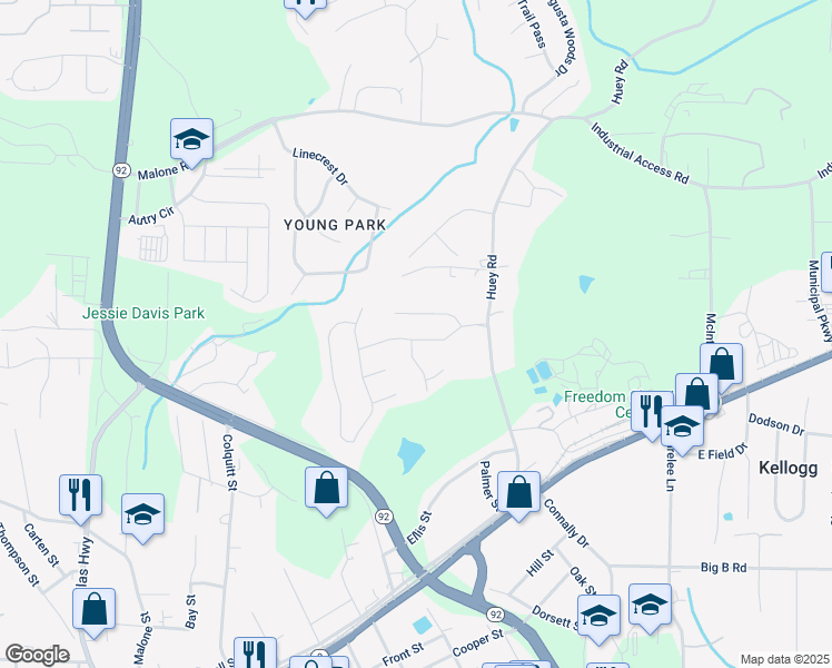 map of restaurants, bars, coffee shops, grocery stores, and more near 7832 Cambridge Dr in Douglasville