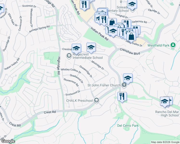 map of restaurants, bars, coffee shops, grocery stores, and more near 29204 Oceanridge Drive in Rancho Palos Verdes