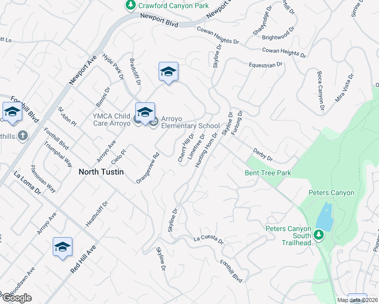 map of restaurants, bars, coffee shops, grocery stores, and more near 11121 Limetree Drive in Santa Ana