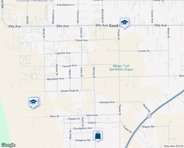 map of restaurants, bars, coffee shops, grocery stores, and more near 21732 Mountain Avenue in Perris