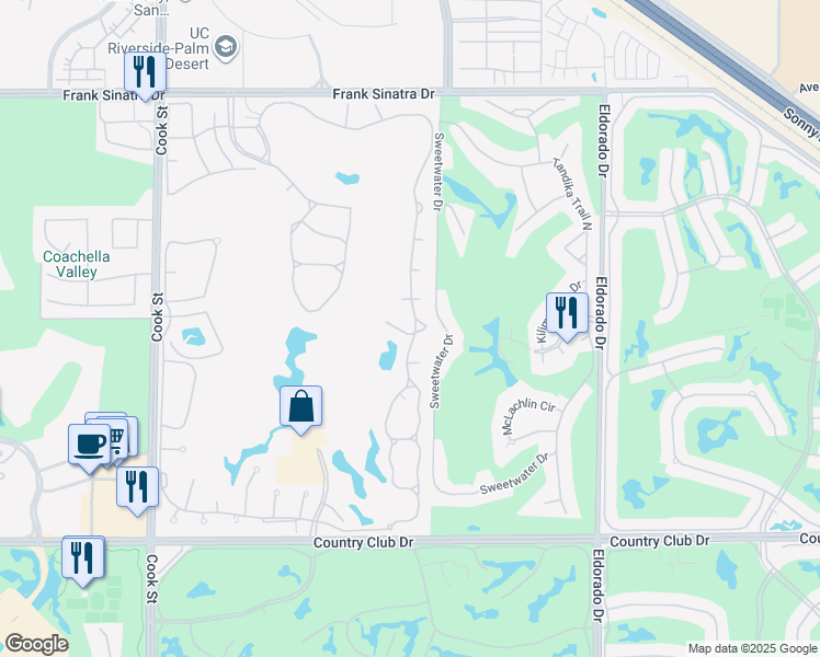 map of restaurants, bars, coffee shops, grocery stores, and more near 146 Villa Court in Palm Desert