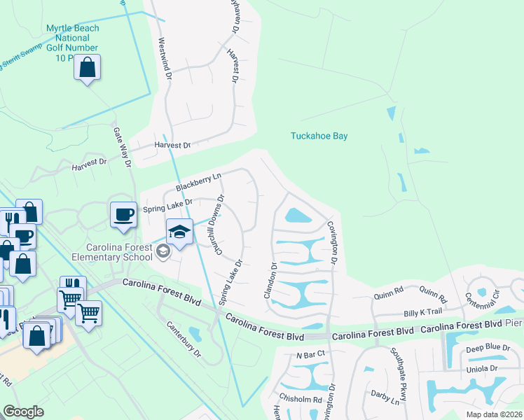 map of restaurants, bars, coffee shops, grocery stores, and more near 366 Blackberry Lane in Myrtle Beach