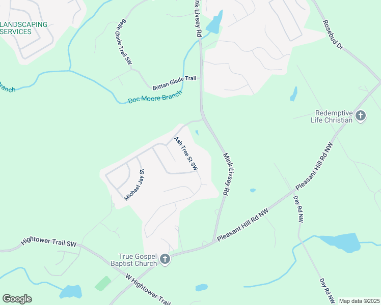 map of restaurants, bars, coffee shops, grocery stores, and more near 4038 Ash Tree Street Southwest in Snellville