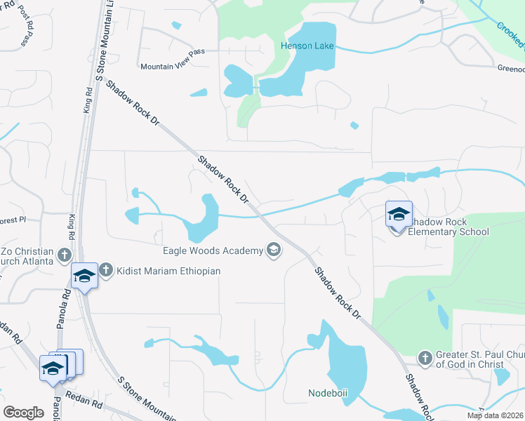 map of restaurants, bars, coffee shops, grocery stores, and more near 5757 Shadow Creek Drive in Lithonia
