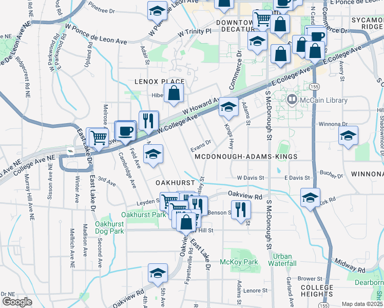 map of restaurants, bars, coffee shops, grocery stores, and more near 205 Jefferson Place in Decatur