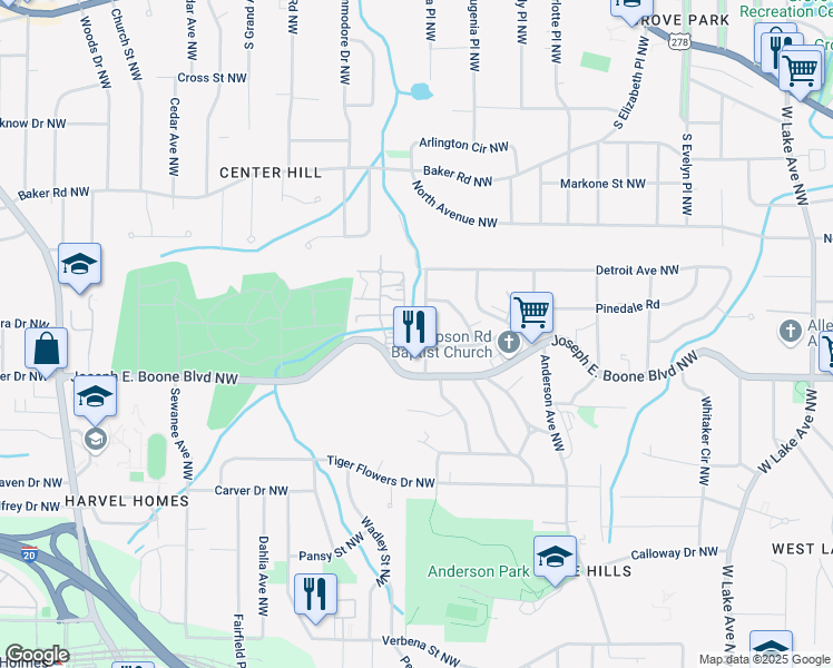 map of restaurants, bars, coffee shops, grocery stores, and more near 360 New Jersey Avenue Northwest in Atlanta