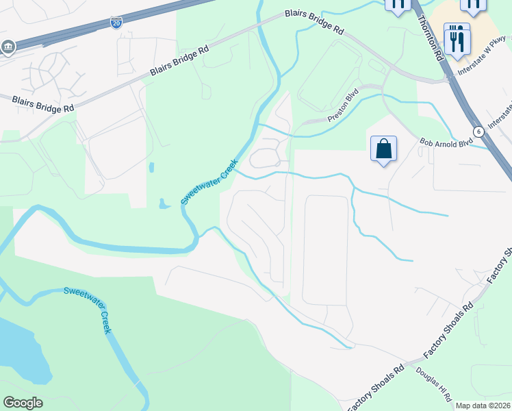 map of restaurants, bars, coffee shops, grocery stores, and more near 7709 Parkside Drive in Lithia Springs