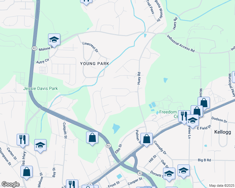 map of restaurants, bars, coffee shops, grocery stores, and more near 7832 Cambridge Drive in Douglasville