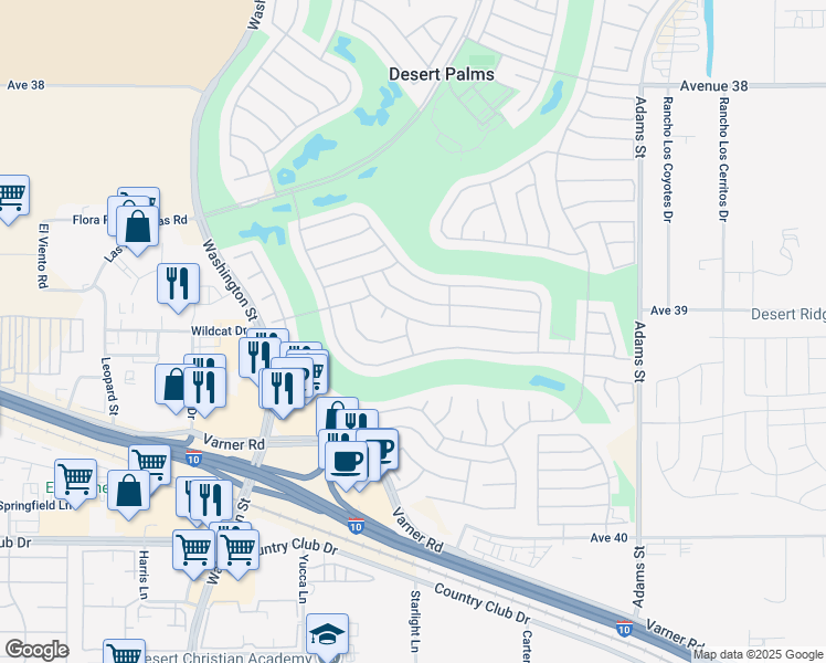 map of restaurants, bars, coffee shops, grocery stores, and more near 39124 Sandy Drive in Palm Desert