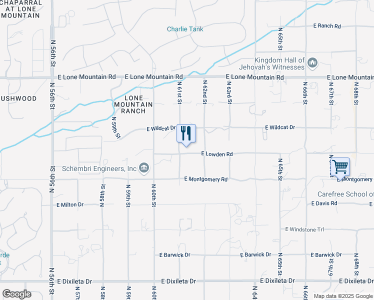 map of restaurants, bars, coffee shops, grocery stores, and more near 6120 East Lowden Road in Cave Creek