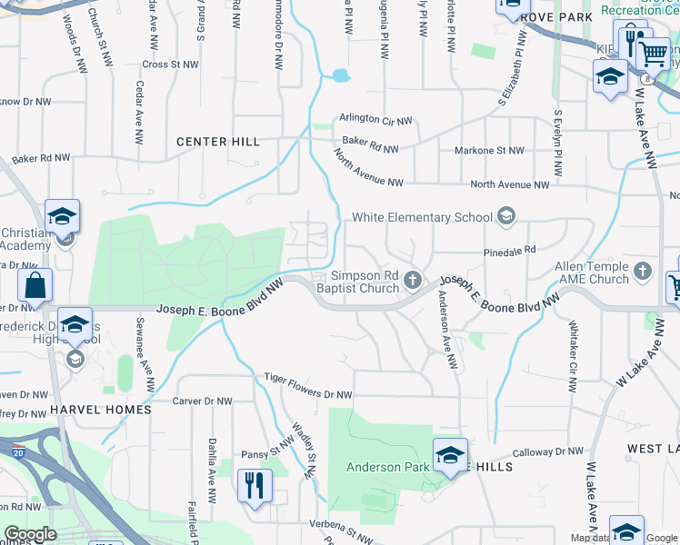 map of restaurants, bars, coffee shops, grocery stores, and more near 360 New Jersey Avenue Northwest in Atlanta