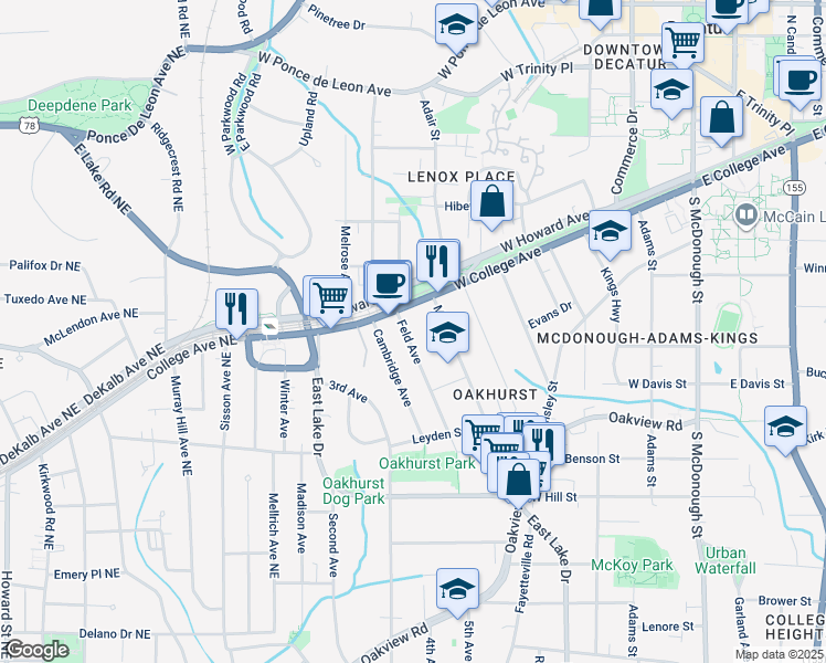 map of restaurants, bars, coffee shops, grocery stores, and more near 122 Feld Avenue in Decatur