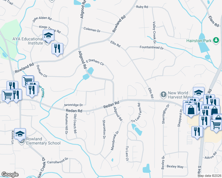 map of restaurants, bars, coffee shops, grocery stores, and more near 1149 Allgood Road in Stone Mountain
