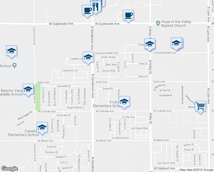 map of restaurants, bars, coffee shops, grocery stores, and more near 1072 Ron Circle in Hemet