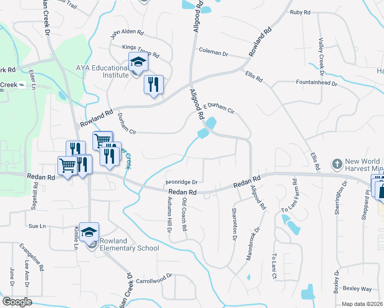 map of restaurants, bars, coffee shops, grocery stores, and more near 4376 Lake Breeze Drive in Stone Mountain