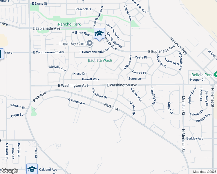 map of restaurants, bars, coffee shops, grocery stores, and more near 1318 East Washington Avenue in San Jacinto