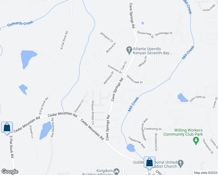 map of restaurants, bars, coffee shops, grocery stores, and more near 1049 Charlbury Place in Douglasville