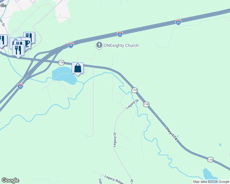 map of restaurants, bars, coffee shops, grocery stores, and more near 960 Legacy Cove South in Springville