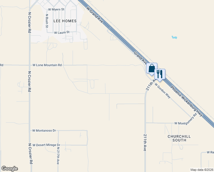 map of restaurants, bars, coffee shops, grocery stores, and more near 21143 West Wincott Drive in Wittmann