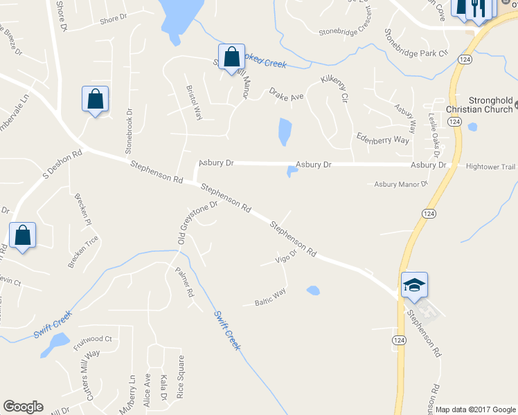 map of restaurants, bars, coffee shops, grocery stores, and more near 1616 Stephenson Road in Lithonia