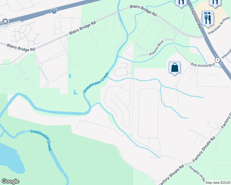 map of restaurants, bars, coffee shops, grocery stores, and more near 7709 Parkside Drive in Lithia Springs