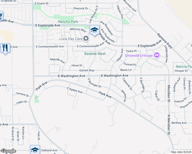 map of restaurants, bars, coffee shops, grocery stores, and more near 2111 Wente Court in San Jacinto