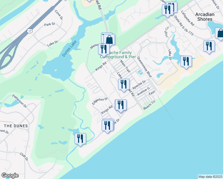 map of restaurants, bars, coffee shops, grocery stores, and more near H-3 Lemon Tree Village in Myrtle Beach
