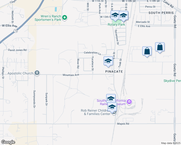 map of restaurants, bars, coffee shops, grocery stores, and more near 1893 Loma Bonita Street in Perris