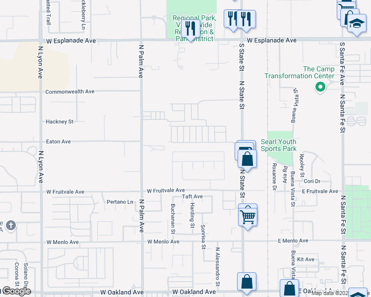 map of restaurants, bars, coffee shops, grocery stores, and more near 560 Brittania Road in Hemet