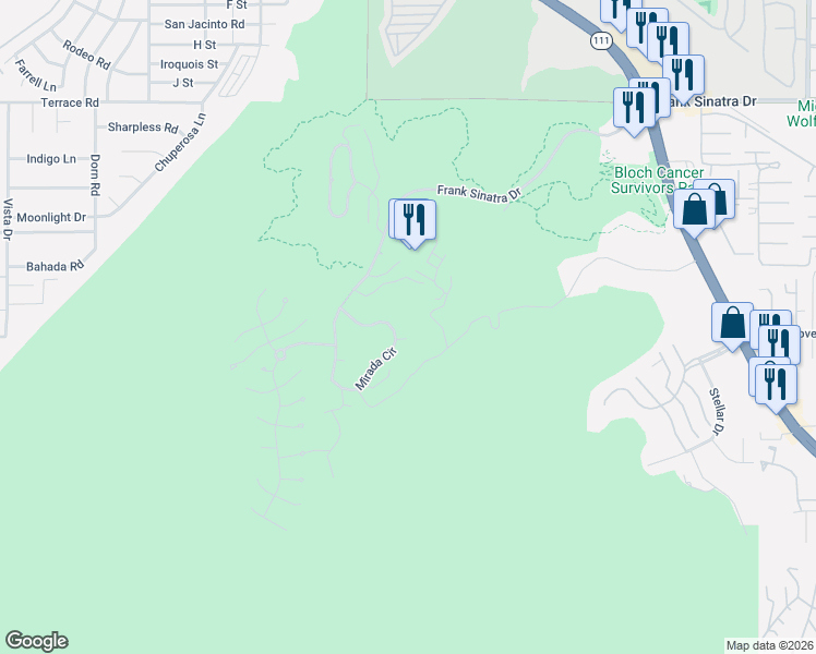 map of restaurants, bars, coffee shops, grocery stores, and more near 29 Grande View Court in Rancho Mirage