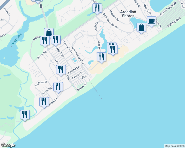 map of restaurants, bars, coffee shops, grocery stores, and more near 8500 Margate Circle in Myrtle Beach
