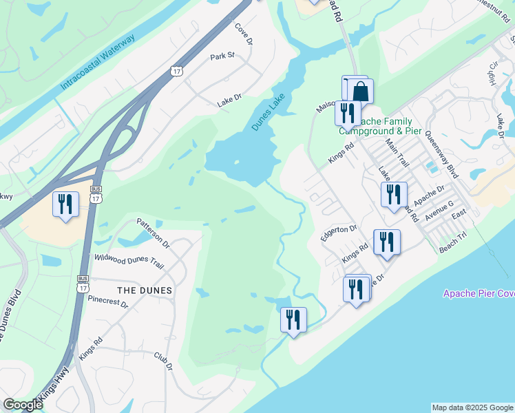 map of restaurants, bars, coffee shops, grocery stores, and more near 255 Maison Drive in Myrtle Beach