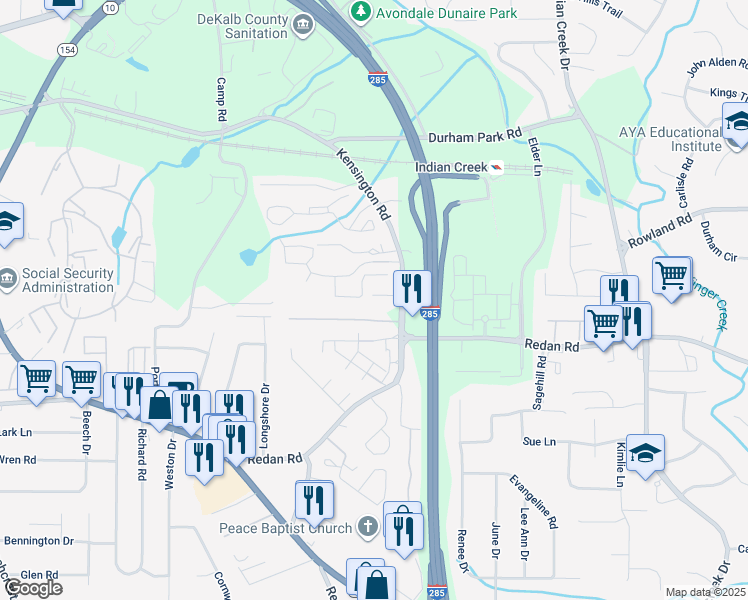 map of restaurants, bars, coffee shops, grocery stores, and more near 3781 Travis Trc in Decatur
