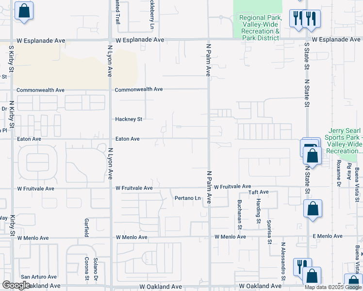 map of restaurants, bars, coffee shops, grocery stores, and more near 1105 Eaton Avenue in Hemet