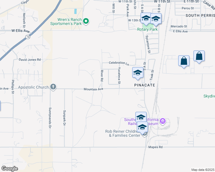 map of restaurants, bars, coffee shops, grocery stores, and more near 1961 Loma Bonita Street in Perris