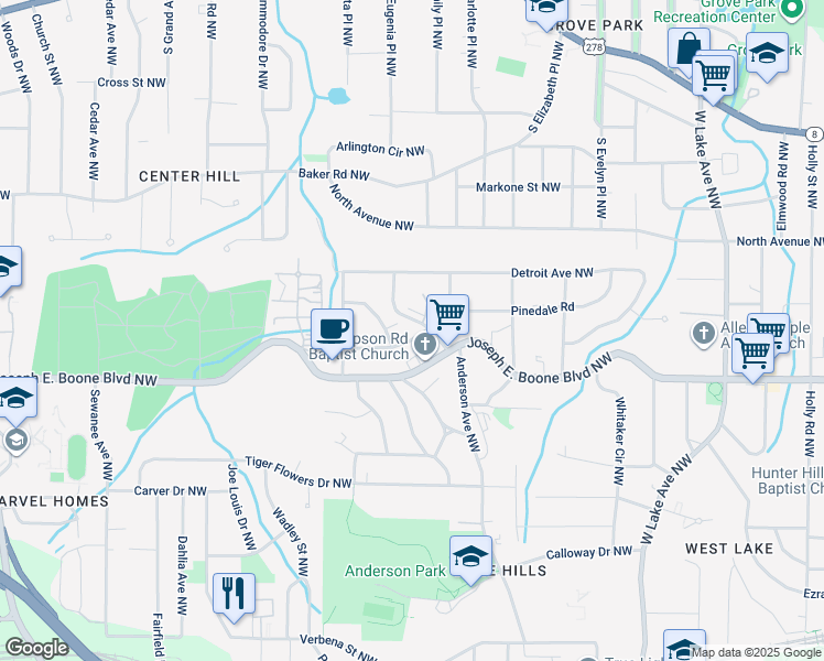 map of restaurants, bars, coffee shops, grocery stores, and more near 2005 Chicago Avenue Northwest in Atlanta