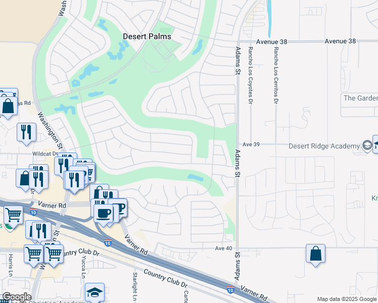 map of restaurants, bars, coffee shops, grocery stores, and more near 78818 Platinum Drive in Palm Desert