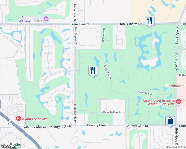 map of restaurants, bars, coffee shops, grocery stores, and more near 14 Duke Drive in Rancho Mirage