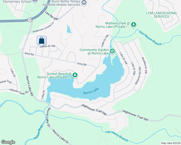map of restaurants, bars, coffee shops, grocery stores, and more near 745 Lake Drive Southwest in Snellville