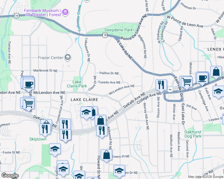map of restaurants, bars, coffee shops, grocery stores, and more near 2032 McLendon Avenue Northeast in Atlanta