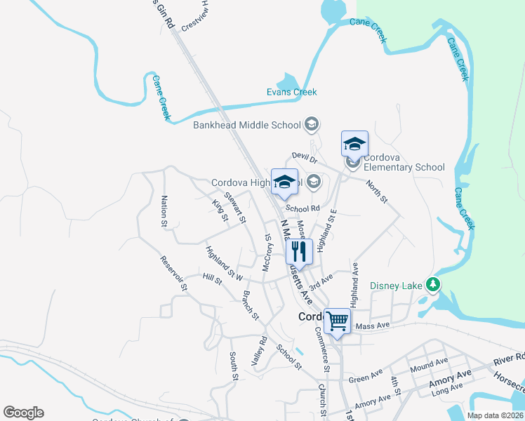 map of restaurants, bars, coffee shops, grocery stores, and more near 400-498 McCrory Street in Cordova