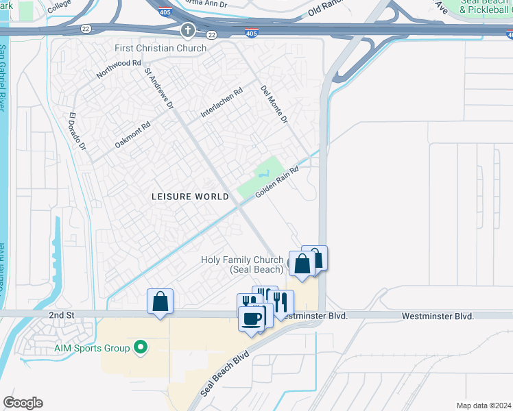 map of restaurants, bars, coffee shops, grocery stores, and more near 13660 Annandale Drive in Seal Beach