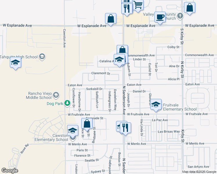 map of restaurants, bars, coffee shops, grocery stores, and more near 3530 Sorksbill Drive in Hemet