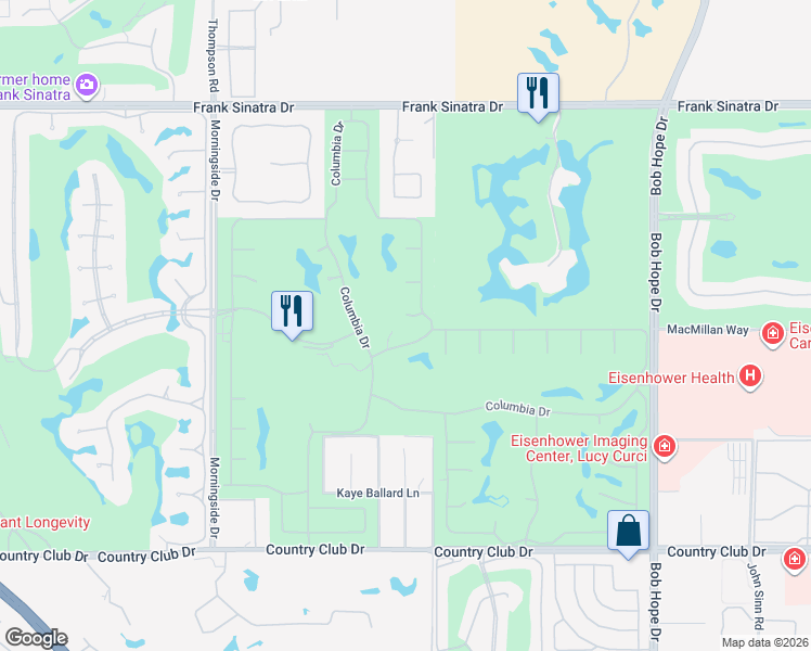 map of restaurants, bars, coffee shops, grocery stores, and more near 29 Stanford Drive in Rancho Mirage